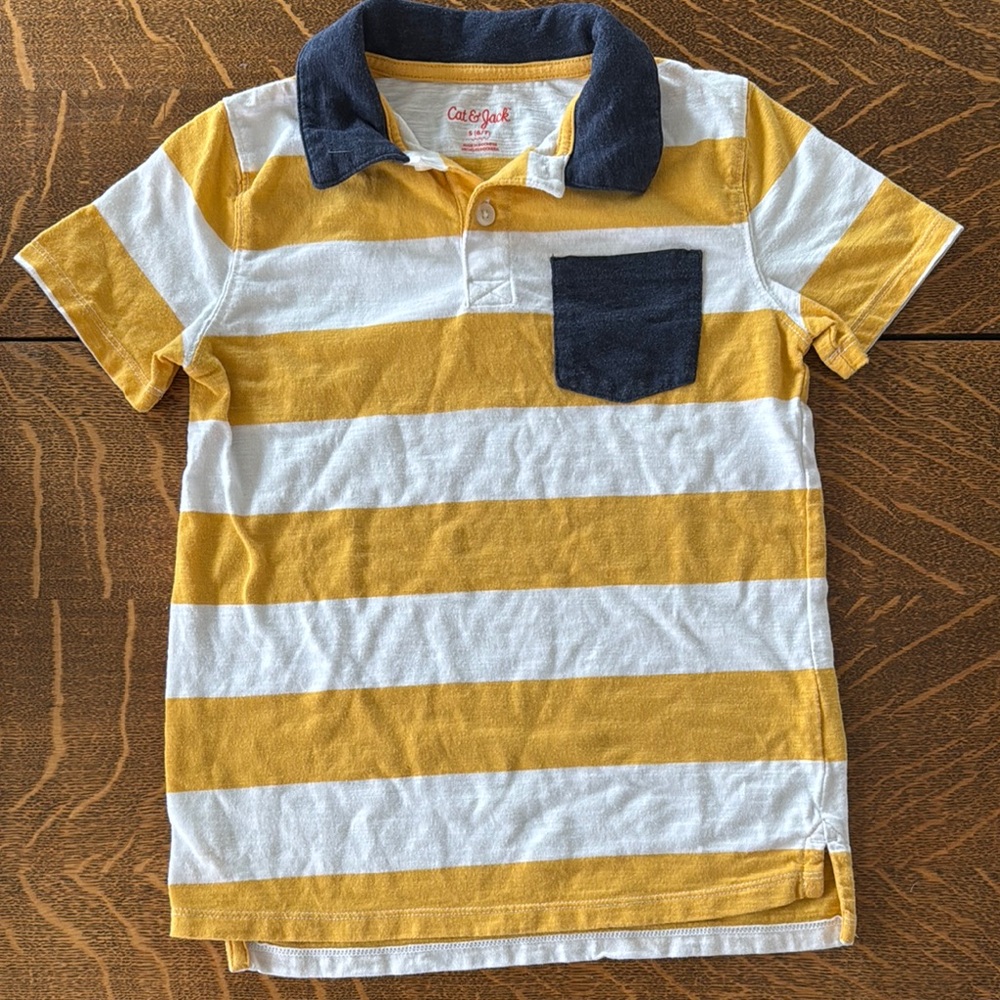 Cat & Jack Yellow and White Striped Kids Polo Shirt